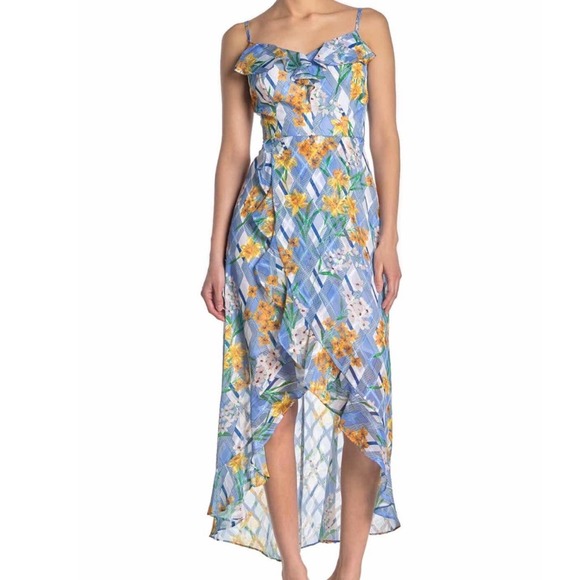 Kensie Dresses & Skirts - KENSIE Women's Blue/Yellow Floral Print Sleeveless Hi-Low Ruffle Hem Dress
